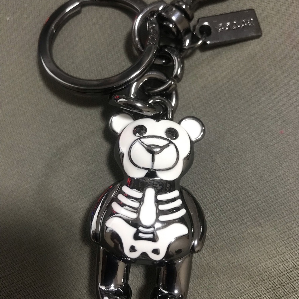Coach Black & White Teddy Bear Skeleton Keychain Charm